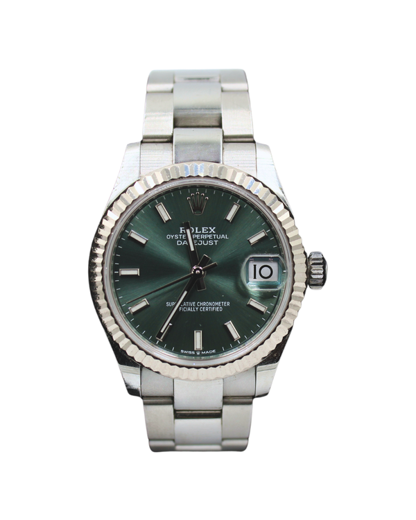 Rolex Datejust 31 White Gold/Steel Mint Green Index Dial & Fluted Bezel Oyster Bracelet 278274 - 31mm
