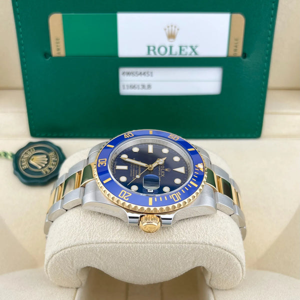 Rolex Submariner blue dial two tone gold “bluesy” 2018 ref: 116613LB, box, papers & all links, mint condition.