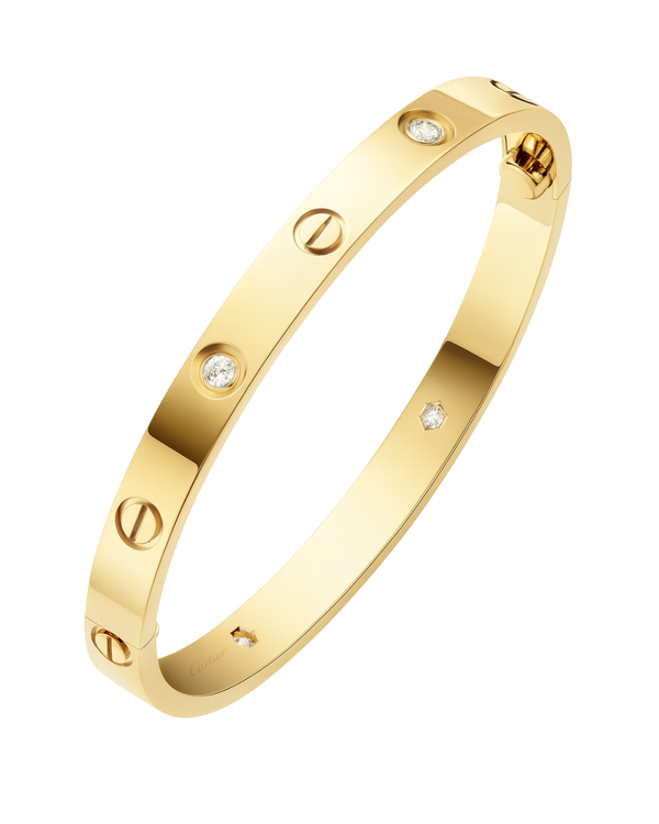 Cartier love bangle yellow gold 4 diamonds 19mm